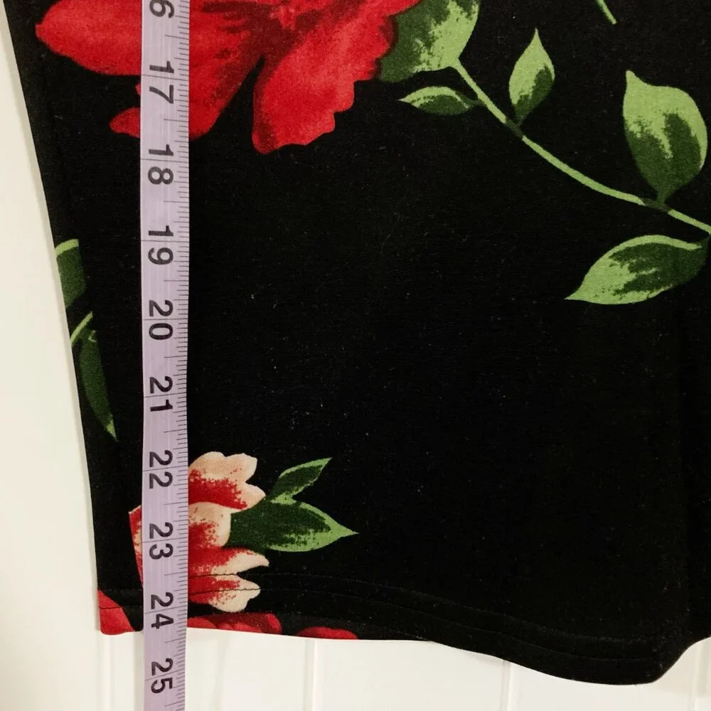 REVAMPED Black red green floral print bodycon pencil skirt XS SMALL wiggle skirt - Picture 5 of 12